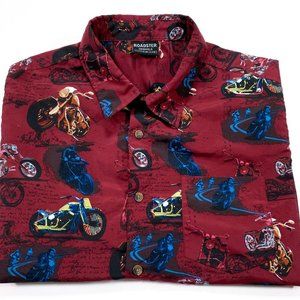 Roadster Originals RDST Men's L All Over Motorcycle Print Short Sleeve Button